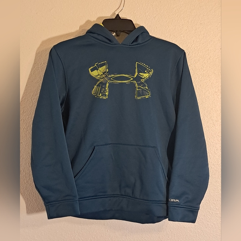 Under Armour Boys Size 14/16 Teal Hoodie with Yellow Logo
